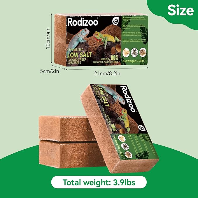 3 Pcs Organic Coconut Fiber Substrate, Biodegradable 100% Natural Coco Soil Brick, Multipurpose Eco-Friendly Terrarium Bedding for Reptiles, Tortoise, Bearded Dragon, Gecko, Snake & Amphibians