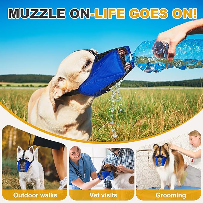 Mesh Dog Muzzle, Breathable Soft Dog Muzzle with Reflective Straps for Secure Fit, Prevents Biting, Chewing Scavenging- Adjustable for Small Medium Large Dogs,Blue,L