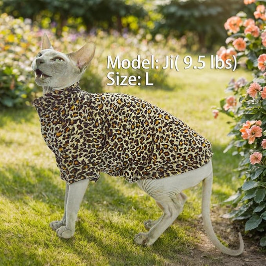 Sphynx Cat Sweater Leopard Hairless Cat Clothes Sweater Shirt Soft Warm Long Sleeves Pullover Pet Clothes Pajamas Dog Cloth for Small Dogs Jumpsuit Pet Sweaters (Leopard, XX-Large)