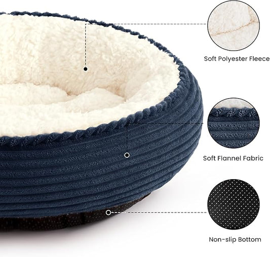 Love's cabin Round Donut Cat and Dog Cushion Bed, 25in Pet Bed for Small or Medium Dogs, Anti-Slip & Water-Resistant Bottom, Soft Durable Fabric Pet Beds, Washable Calming Cat Bed Navy Stripe