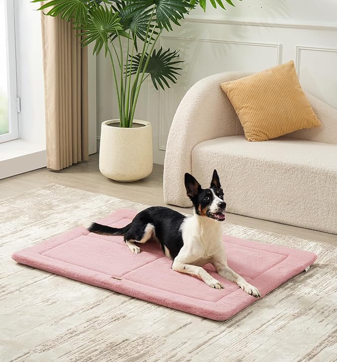 Made4Pets Dog Crate Pad Bed for Medium Large Dogs, Washable & Reversible, Anti-Slip Kennel Mat for Cozy Sleeping, Soft Fluffy Dog Bed for Indoor & Outdoor Use, 35"x23", Pink