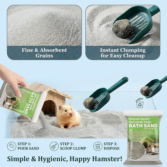 Sukh 14OZ Hamster Desert Sand - Coarse Play Bedding Sand for Hamster Gerbil Chinchilla Guinea Pig Reptile Chicken Bird, Cage Accessories Fish Tank Odor Control Digging Pee Sand, Apple Scent