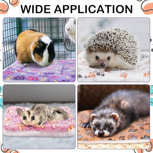 Haull 4 Pcs Waterproof Guinea Pig Bedding Guinea Pig Bed Plush Cage Liners Soft Rabbit Dog Crate Pad Cat Mat Reversible Cozy Animal Pee Pad Hamster Bunny Mat Accessory(Paw,13 x 10 Inch)