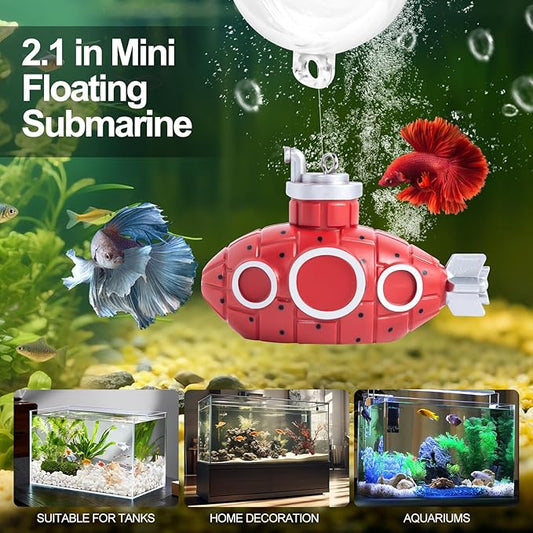 CousDUoBe 2.1 in Mini Floating Submarine Fish Tank Decoration Set,Cute Retro Submarine Set and Floating Diver,Aquarium Decorations Resinous Betta Fish Tank Accessories
