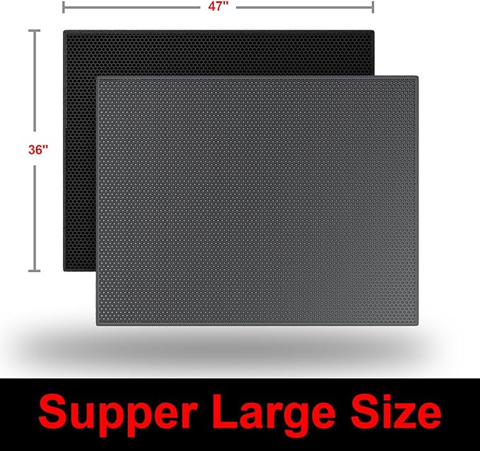 Waretary Cat Litter Box Mat: 47"x 36" Waterproof Kitty Cat Litter Trapping Mat, Easy-clean Double-layer Scatter Control Pad Rug (Black)