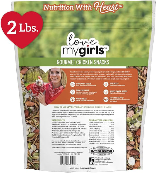 Love My Girls: Chicken Snacks - Pumpkin & Worms - 2lb Bag - Global Harvest, Gourmet Multi-Grain Treats, Corn-Free, Nutritious & Protein Rich Mealworms