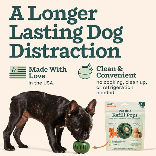 WOOF Pupsicle Refill Pops - Low-Mess Dog Snacks - with Peanut Butter and Beef - Dog Treats - Long Lasting - Small Pops - 10 Count
