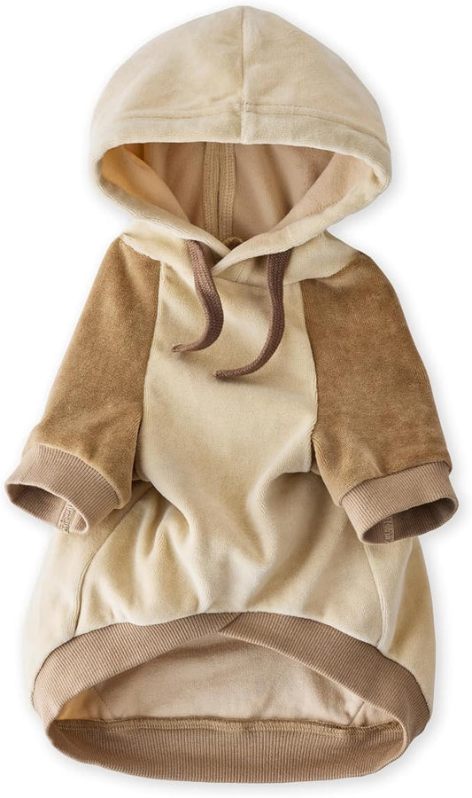 Pet Passion Cooper II Organic Cotton Velour Dog Hoodie Pet Coat for Small, Medium and Large Dogs, Coffee Color Block, XX-Large (70-110 lbs)