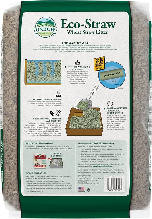 Oxbow Eco Straw Wheat Straw Litter for Small Animals, Low Dust, Rabbit, Guinea Pig, Ferret, & Cat Litter, Oxbow, Moisture Wicking Pellets for Guinea Pig, Made in USA, 20 lb. Bag
