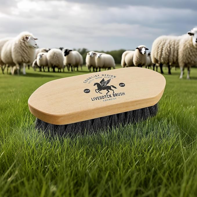 Medium Livestock Brush for Goat, Cattle, Cow | Goat Supplies & Accessories, Brushes for Grooming, Wood Handle