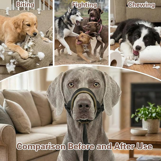 Dog Muzzle,Adjustable Loop Pets Muzzle Soft Leather Protect Skin Puppy Muzzles Prevent Biting Chewing Barking Allow Panting Drinking,Not Include Dog Collar (Khaki, Medium)