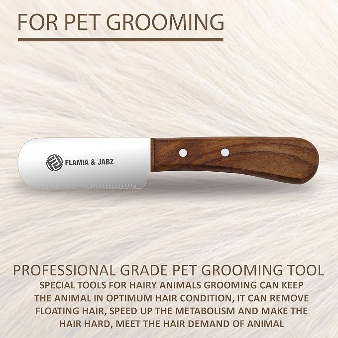 Professional Dog Grooming Hand Stripping Knife, Stripper Trimmer Tool, Red Meranti Wooded Handle non slip grip with Tripping Stainless Steel blade (Fine, Right Handed)