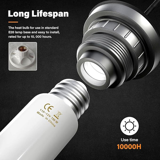 YSSOA 150W Ceramic Heat Emitter, Reptile Heat Bulbs, Ceramic Heat Lamp for Reptiles, Amphibian, Chicken, Dog, Cat, 1 Pack, White