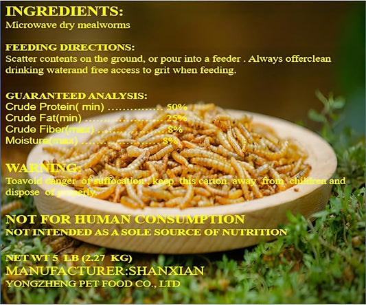 Classic Flock 11lb Dried mealworms - High Protein, Pure Natural, Delicious - Ideal for Chickens, Birds, Ducks, Lizards, Turtles, Fish, and Reptiles, 11lbs Meal Worms