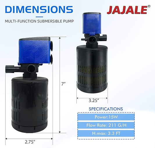 210 GPH Internal Filter Submersible Pump - 3 in 1 Aquarium Fish Tank Pump with Oxygenation, Filtration & Water Cycling, 3.3 ft max lift, 15W - 3 Pack