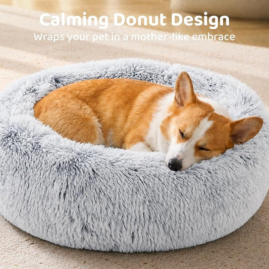 JOLLYVOGUE Dog Beds Large Sized Dog, Calming Anti-Anxiety Dog Bed, Fluffy Donut Cushion for Extra Large Pets (45")