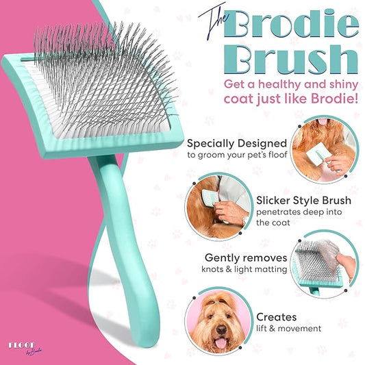 Floof by Brodie Dog Grooming Slicker Wire Brush: Designed for Long Haired Dog Breeds - Dematting and Deshedding, Comfortable and Easy to Use, Ergonomic Handle - Large