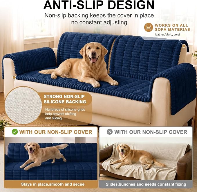 Smiry Couch Cover for Dogs, Non Slip Washable Sofa Protector for Pets, Soft Furniture Cover for Pet, Stylish Sofa Covers, Cozy Protect Against Fur, Dirt & Everyday Messes (Navy, 27.6" x 59")