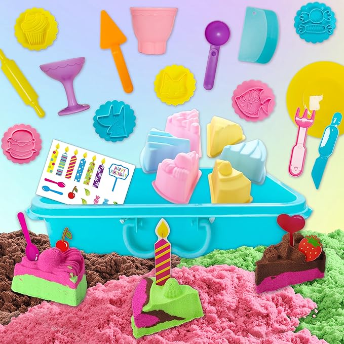 Carolart Sensory Bin,Ice Cream and Cakes Sensory Kit,Kids Play Sand Kit,Sandbox with Sensory Sand Girls and Boys,Sensory Toys for Kids 3 4 5 6 Year Old