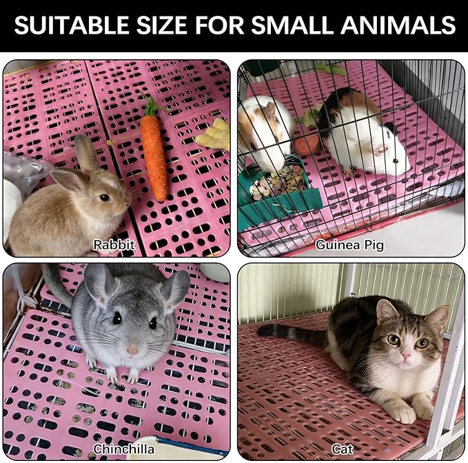 kathson 4 Pcs Rabbit Resting Mat,Rabbits Feet Pad,Plastic Bunny Cage Floor Mat, Small Animal Foot Mats for Hamster Chinchilla Guinea Pig Rat Cats Dogs,Pink