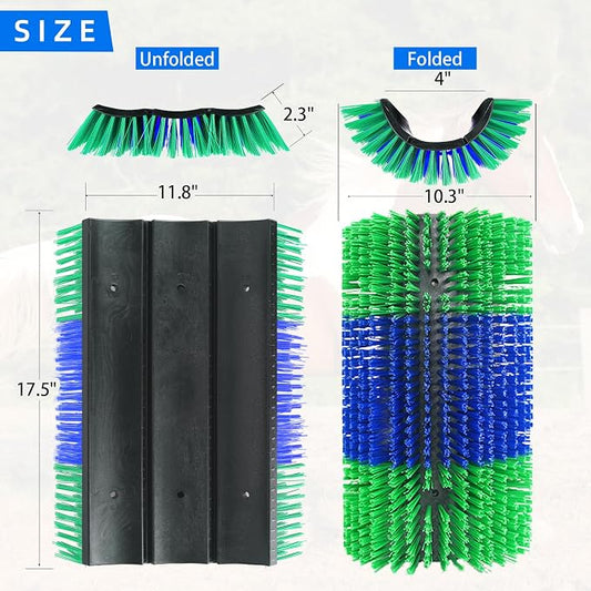 Extra Large Size Livestock Scratching Brush, Upgraded Horse/Goat/Cow/Cattle Scratcher Brush for Grooming, Itch Relief Horse Scratcher Brushes Kit with Two Sets of Mounting Screws(1-Pack,Green)