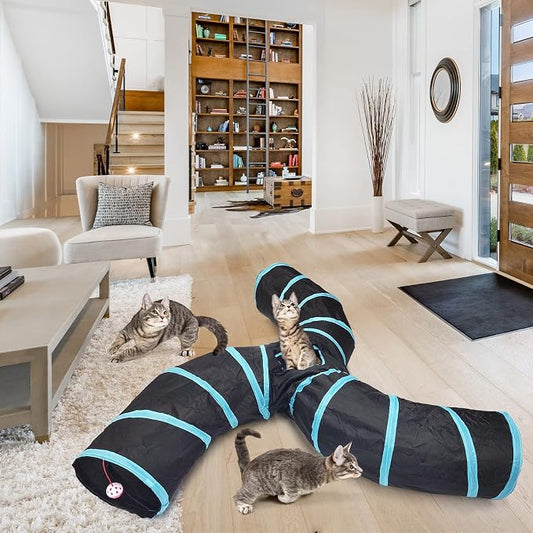 Bemodst Collapsible S-Shape Cat Tunnels - 3-Way Interactive Maze Toy for Kitten, Rabbit, Ferret