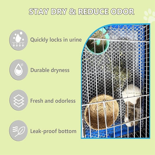 Rabbit Pee Pads, Pet Toilet/Potty Training Pads, 120PCS All Absorb & Odor Control Disposable Cage Liners with Quick-Dry Surface for Guinea Pigs Puppy Chinchillas Hamsters Ferrets Hedgehog Cat