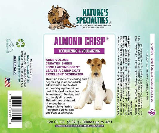 Nature's Specialties Almond Crisp Ultra Concentrated Dog Shampoo for Pets, Make up to 4 Gallons, Natural Choice for Professional Groomers, Texturizing and Volumizing, Made in USA, 16 oz