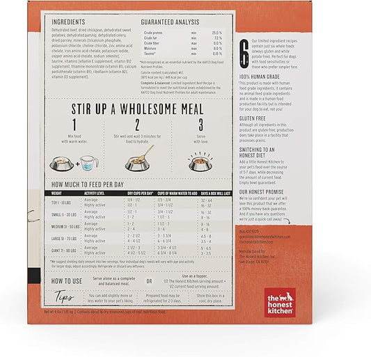 The Honest Kitchen Human Grade Dehydrated Dog Food, Limited Ingredient Beef Dog Food, 4 lb Box