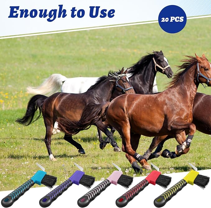 Zhehao 20 Pieces Horse Hoof Pick Brush with Soft Rubber Handle Portable Hoof Pick with Brush, Random Colors
