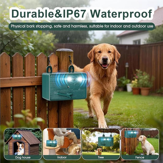 2-Pack Dog Bark Deterrent Devices, Anti Barking Device for Dogs, Battery Powered Bark Control Device for Indoor Outdoor Use, Humane Dog Training Tool to Stop Barking, Chewing & Bad Behavior(Green)