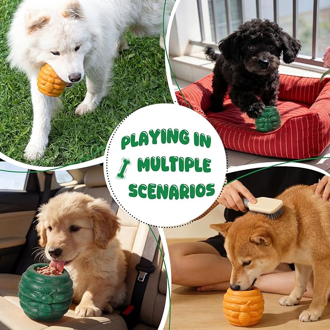 Gemscream 2 Pack Large Dog Toys for Aggressive Chewers, Dog Treat Dispensing Toy to Keep Them Busy, 2-in-1 Fillable Holder with 2 Cups and Food-Dispensing Lids for Large Medium (Yellow,Green)