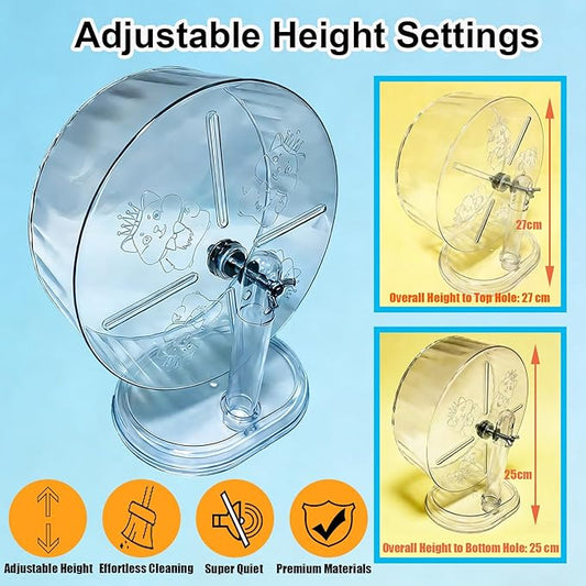 Hamster Silent Running Wheel for Small Animal, Exercise Wheels Anti-Skid Adjustable Stand for Hamsters,Cage Mount, Gerbils, Rats, Mouse, Mice, Transparent Shell (9.45inch)