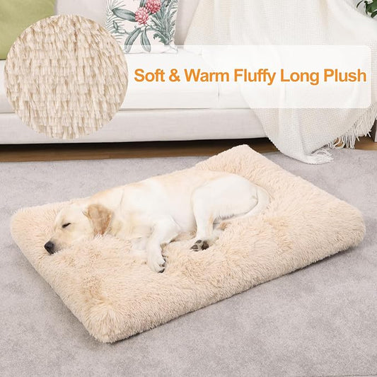 KSIIA Dog Crate Bed Washable Dog Beds for Extra Large Dogs Deluxe Plush Fluffy Comfy Thick Kennel Pad Anti-Slip & Anti-Scratch Pet Sleeping Mat, 41 x 27 Inch, Camel
