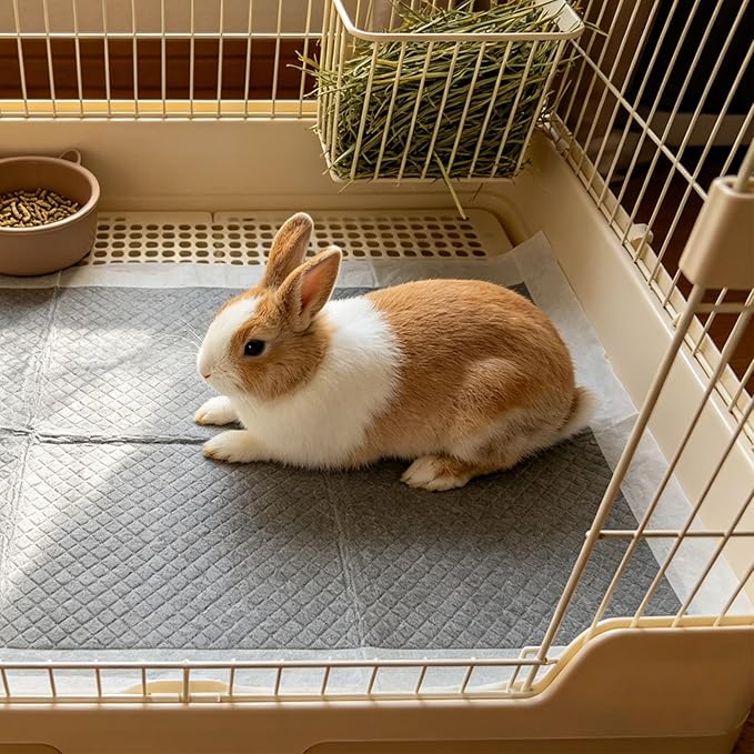 50 Pcs Rabbit Pee Pads,17.7"x23.6" Guinea Pig Cage Liners Rabbit Black Carbon Super Absorbent Disposable Potty Training Pad for Rabbits, Hamster and Other Small Animals (Gray, M)