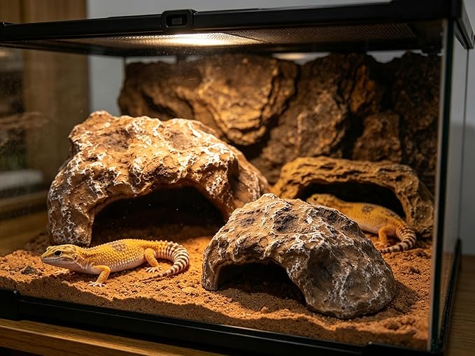 Reptile Hide Cave,Resin Rock Snake Hides for Ball Python, Leopard Gecko Hides, Reptile Tank Accessories for Bearded Dragon, Tarantula, Hermit Crab, Aquarium Cave for Fish Tank Rocks, Terrarium Decor