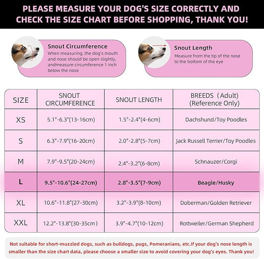 Dog Muzzle, Breathable Soft for Medium to Large Dogs to Anti & Prevent Barking Biting Chewing, Reflective & Adjustable Basket Muzzle with Air Mesh for Beagle Pink L