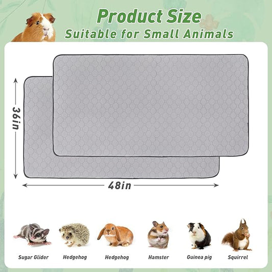 Guinea Pig Cage Liners, 36''X48'' Washable Guinea Pig Pee Pads, Non Slip Reusable Super Absorbent Guinea Pig Training Mat Bedding Fleece for Small Animals Hamster Rabbit Chinchilla Rat, 2Pack