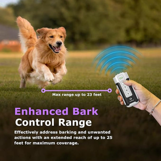 Upgraded 2025 Dog Bark Deterrent Device – Ultrasonic Anti Barking Device for Dogs with 4 Training Modes, 23FT Range, Safe & Humane Bark Control for Indoor & Outdoor Use.