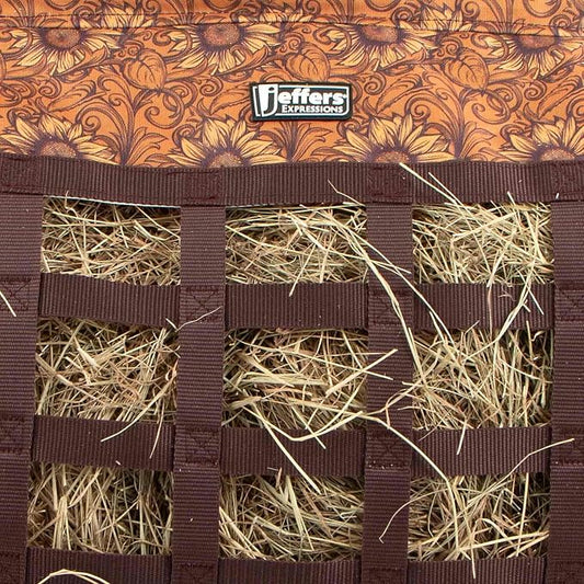 Jeffers Expression Extend Feed Hay Bag - Natural Slow Feed Hay Feeder, Durable 600D Material, Mesh Bottom & Top Loading Design, Holds Up to 2 Flakes for Horses, Goats & Livestock - Bloomin Toolin