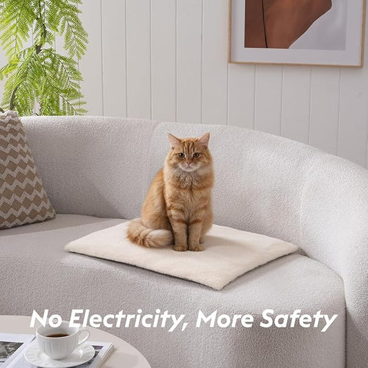 FunFurry Self Warming Cat Bed, Heating Cat Pad, Extra Soft Flannel Surface, Removable & Washable, Thick Thermal Mat with Non-Slip Bottom (Ivory, 24" X 18")