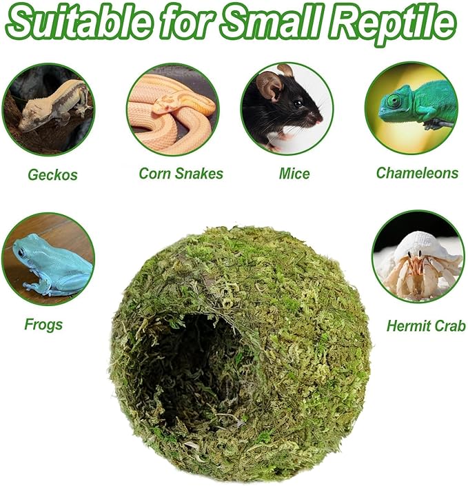 2pcs Crested Gecko Hide,Reptile Mossy Caves Hideout,Leopard Gecko Humid Hide,Natural Moss Cave Hiding Decor Tank Accessories for Reptiles, Amphibians,Invertebrates,Lizard,Frog