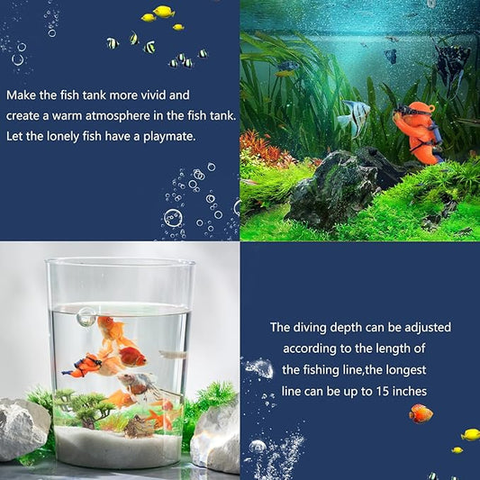 onesimcr Floating Fish Tank Decorations, Aquarium Decorations, Lovely Diver Fish Tank Decorations, Floating Device Fish Tank Accessories,Suitable for All Kinds of Fish Tanks(Orange)…