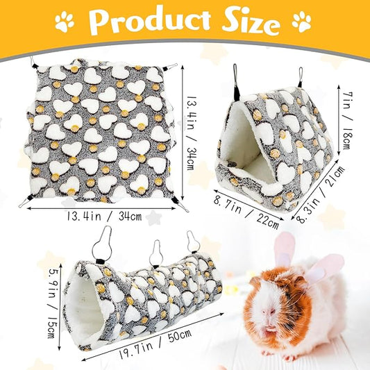 PINVNBY 3 Pack Rat Hammock Set Soft Ferret Hideout Bed Hanging Hamster Tunnel Cave Small Animal Cage Accessories Toy for Guinea Pig Chinchilla Squirrel Sugar Glider (Gray)