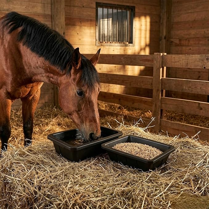 Cididu 2 Pack Rubber Feeder Pan, 10 Quart Large Horse Trough Feeder Bucket, Heavy Duty 2.5 Gallon Chicken Dust Bath Tub Water Bowl for Pig Goat Dog Cat Farm Livestock Animal Feeding, Rectangular