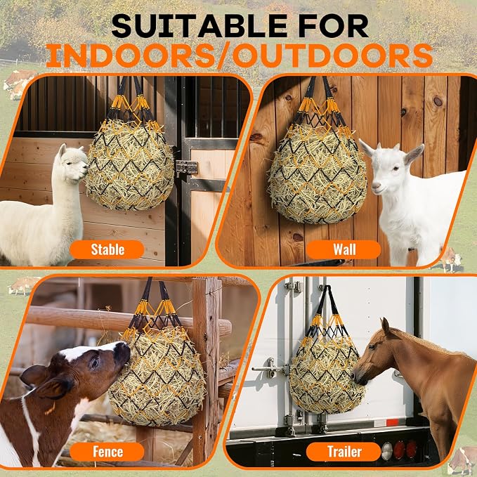 YedsIntu 3 Pcs Hay Bags for Horses, Hay Nets for Horses Goat Sheep,Goat Hay Feeder for Slower Feeding,Strong Load-Bearing Hay Bag Hanging for Horse Stable Trailer (Black and Yellow)