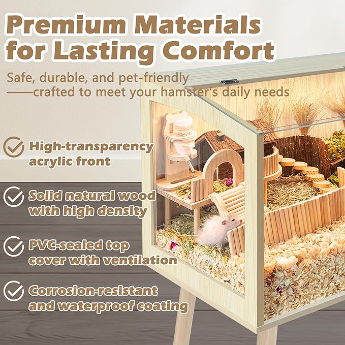 PROLEE Hamster Cage with Legs, Guinea Pig Cages Chew Proof, Hamster House, Hamster Cages and Habitats, Small Animal Cage, 40" L x 20" W x 47.5" H