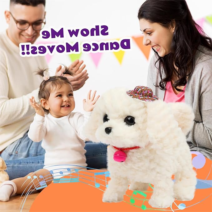 Walking White Dog Stuffed Animal Talking Wagging Nodding Educational Plush Puppy Toy Electric Interactive Animated Plushies for Girls Boys Birthday