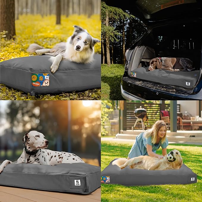 Sytopia 47 Inch Canvas Outdoor Dog Bed for XXL Dogs, Chew Proof Dog Bed with Waterproof Machine Washable Removable Cover, Durable Indoor Patio Pet Pad for Crate, Dark Grey