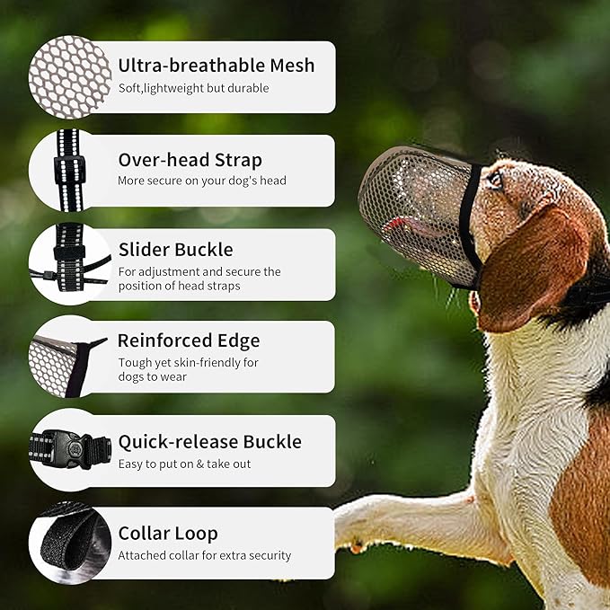 Dog Muzzle, Breathable Soft for Extra Large Dogs to Anti & Prevent Barking Biting Chewing, Reflective & Adjustable Basket Muzzle with Air Mesh for German Shepherd Brown XXL